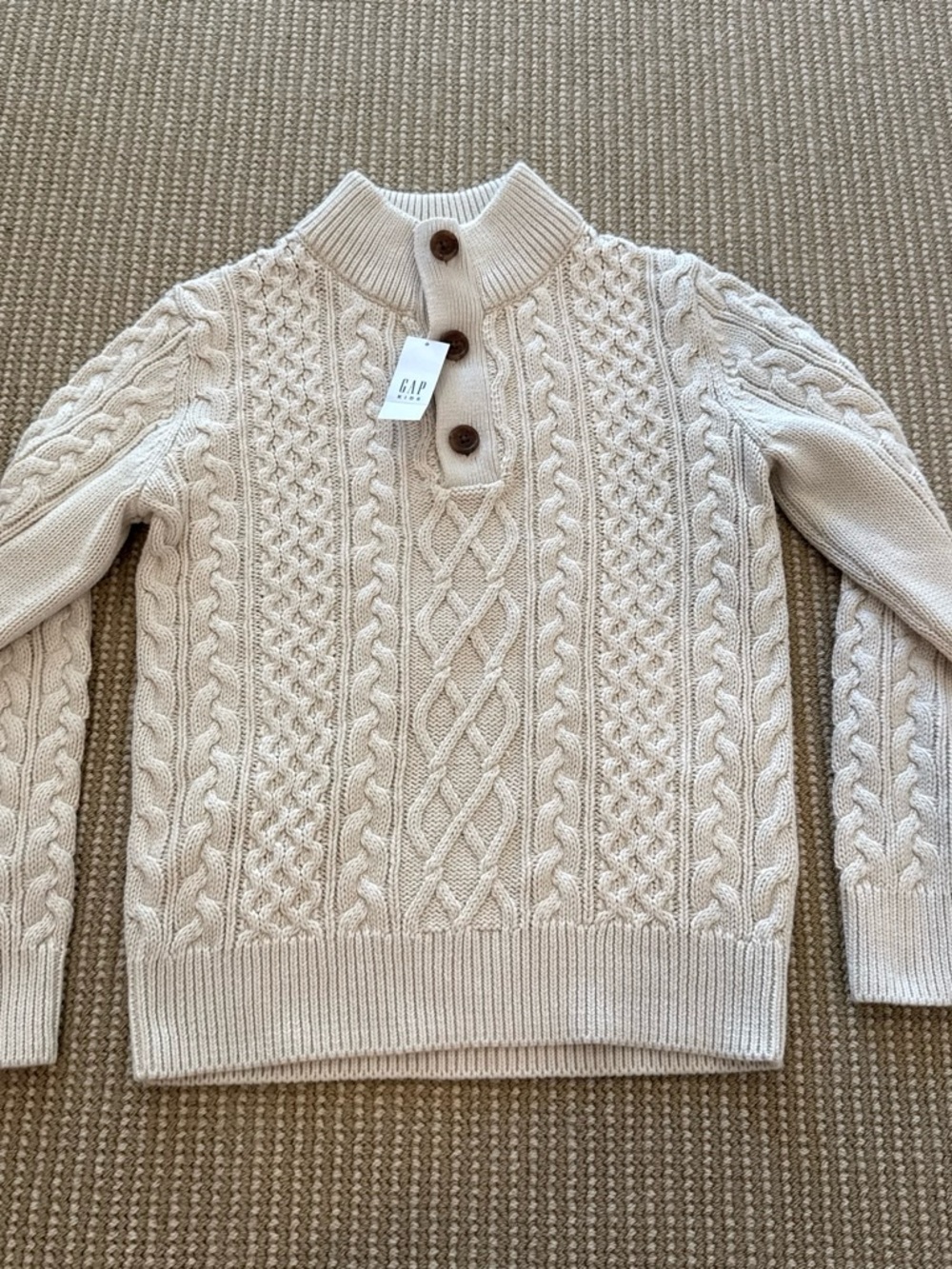 GAP Cream Cable Knit Button Mock Neck Sweater